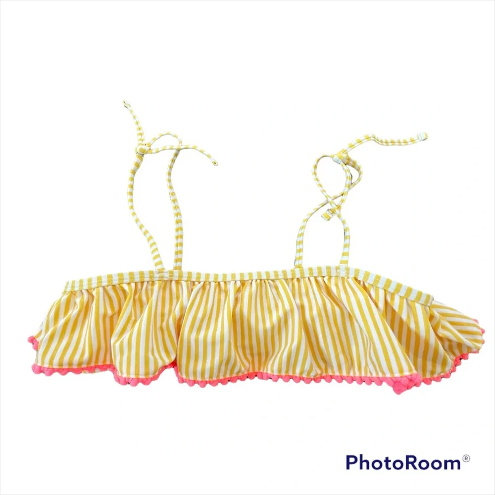 NWOT Old Navy Yellow Stripe and Coral Pom-Pom Bikini Top